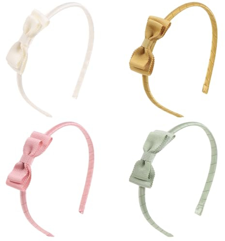 4 Pièces Serre-tête Fille Multicolore en Vert Blanc Rose et Jaune avec de Grands Nœuds Décoratifs Bandeaux Enfant pour Tous les Jours Fête Anniversaire ou Cadeau