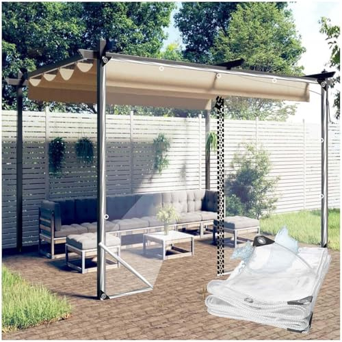 wasserdichte Klare Planen Vorhänge Mit Reißverschluss, Transparente PVC Kunststoff Schutzplanke Mit Ösen, 420g/m², Pergola Pavillon Planen Seitenwände, Gewächshaus Abdeckung,1zip-1.4x2m/4.6 * 6.6ft