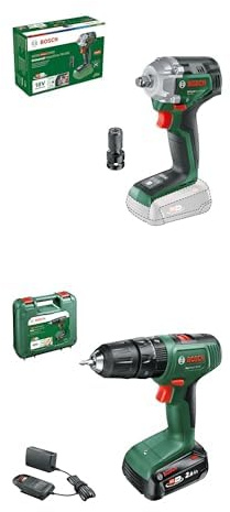 Bosch Cordless Impact Wrench UniversalImpactDrive 18V-350 (Max. Torque: 350 Nm; Hex Adapter; 18 Bolt System; Without Battery) + Bosch Cordless Hammer Drill EasyImpact 18V-38 (1x Battery 2.5 Ah)