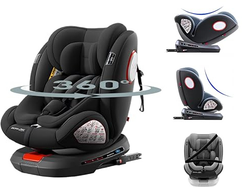 Aveainelle 360° Drehbarer Autositz Kindersitz mit Verstellbarer Kopfstütze, Multifunktional Verstellbarer Babysitz, Abnehmbarer Sitzbezug (Black)