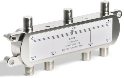 Fohevers 6 Way Satellite TV Aerial F Type Splitter 5-2400MHz For Cable, Modem, Virgin Dbox & SKY