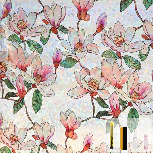 KROMAPOLIS Fensterfolie Bunt Regenbogen Folie Fenster Sichtschutz, 3D Sichtschutz Fenster, Fensterdekoration Schlafzimmer Arbeitszimmer, Statische Aufladung Ohne Kleber Window Film - 44.5x200cm
