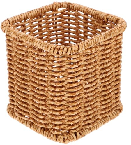Operitacx Pot à Crayon Bois Tressé en Plastique, Pot à Crayons Décoratif pour Bureau et Maison, Rangement Pratique et Décoration Rustique