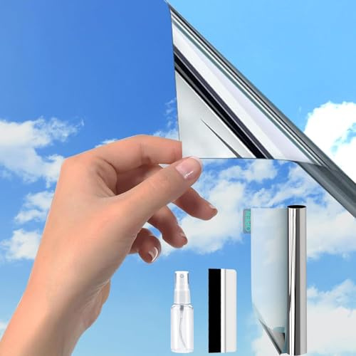 Silber(110X200cm )Spiegelfolie Fenster Hitzeschutz |UV Folie Selbstklebend |Fensterfolie Sonnenschutz Hitzeschutz innen oder außen|Rückstandslose Thermofolie Hitzeschutzfolie Fenster|Sonnenschutzfolie