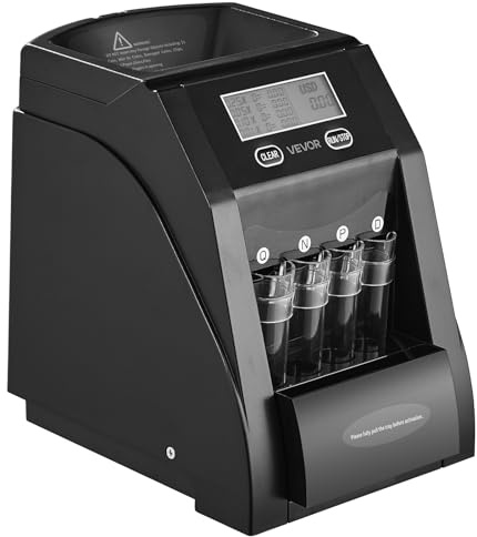 VEVOR USD Coin Sorter, Coin Counter Machine for ¢1 ¢5 ¢10 ¢25 Coins, LCD Screen Display, Coin Sorter and Wrapper Machine with Thicker Coin Tubes and Tray, Holds up to 200 Coins