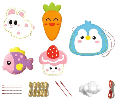 NiceNaiils 5 Pcs Nähset Kinder, DIY Nähen Kinder Filz Bastelset Kinder ab 4-8 Jahre, Filz Monster Basteln mit Farbige Stickgarn, Füllwatte, Plastiknadeln, Art Craft Geschenk für Jungen Mädchen（B）