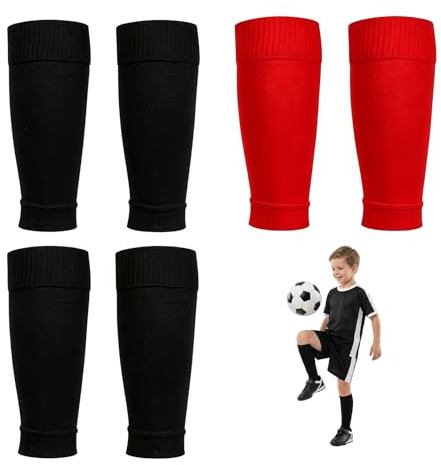 Football Sock Sleeves, Black Pre Cut Footless, Kids & Adults Calf Support | Breathable Moisture-Wicking Football Sleeve Socks | Mens Junior Boys Cut Tube Shin Knee Grip Non-Slip Multi Sports Durable