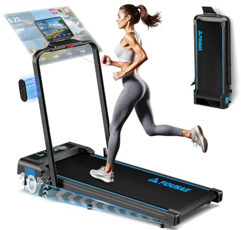 FOUSAE Tapis Roulant Pieghevole 1-12km/h con 12 Programmi HIIT Predefiniti e 10% Inclinazione, 5 in 1 Tapis Roulant Supporto Tablet Compatibile App, Doppio Display LED, Telecomando, Senza Montaggio