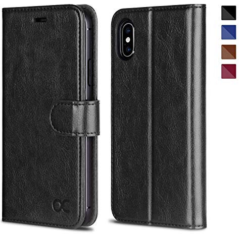OCASE Coque iPhone X, Étui de Protection iPhone X, Antichoc TPU Housse iPhone 10 Cuir Synthétique Portefeuille Etui [Béquille][Fentes pour Cartes] [Fermoir Magnétique] Coque pour iPhone X - Noir