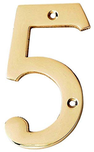 Motif 4-Inch Solid Brass Lacquered Polished Mailbox Numbers modern house numbers for outside House Numbers Address Sign For Door, Outdoor Decor (Number 5)