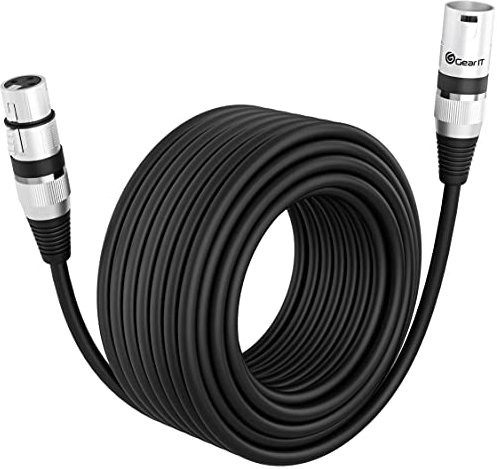 GearIT XLR Microphone Cable (50 Feet) - Male to Female 3-Pin Balanced Shielded Cable for Mic Mixer, Recording Studio, Podcast - Black, 50ft