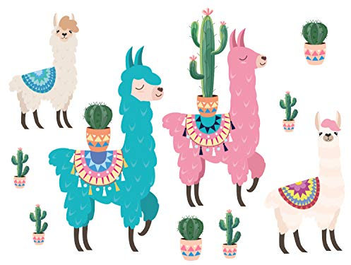 GRAZDesign Wandtattoo Kinderzimmer Lama Alpaka | Babyzimmer Deko Jungen und Mädchen | Baby Aufkleber | türkis und rosa, Aquarell Farben, als Set 57x80cm