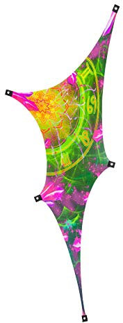 PSYWORK Schwarzlicht Segel Spandex | Dreieck S Zodiac Signs Green Left | 1,25 x 1,75m | UV-aktiv | Leuchtend | Wandtuch Wandbehang Stoff Neon Deko Party Tuch Tapestry Poster PSY Goa