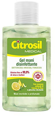 Citrosil - Gel di Alcool Disinfettante per Mani, Igienizzante Gusto Limone e Timo, per Mani Morbide e Profumate con Proprietà Antibatteriche - Flacone da 100 ml
