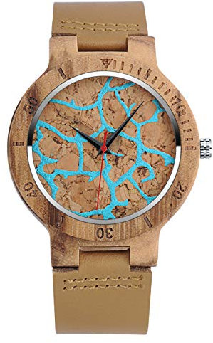 SUPBRO Holzuhren Herren Holzuhr Holz-Armbanduhr Klassik Analoge Quarzwerk Uhren Armband Klassik Detritus