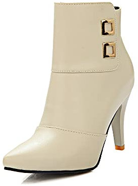 Stivali sintetici alla moda con punta a spillo con cerniera a tacco alto da 8 cm, casual da donna, taglia 35 – 46 ta212, beige., 36 EU