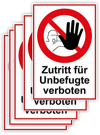 5 Stück Zutritt für Unbefugte verboten Schild 20 x 30 cm aus stabiler PVC Hartschaumplatte 3mm mit UV-Schutz von STROBO
