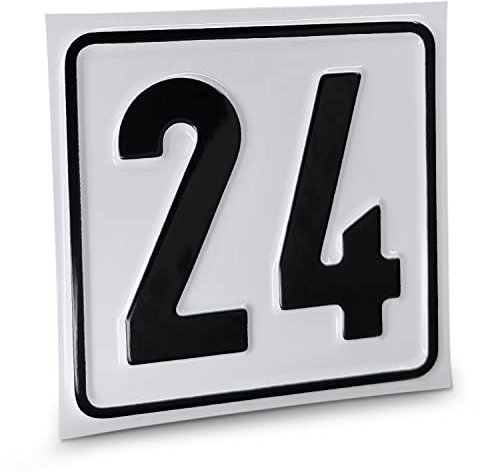Betriebsausstattung24 Individuelles Hausnummernschild mit bis zu 2 Zeichen - Größe: 10 x 10 cm - Aluminiumschild - Farbe: weis/schwarz - Moderne Hausnummer- oder Parkplatzkennzeichnung