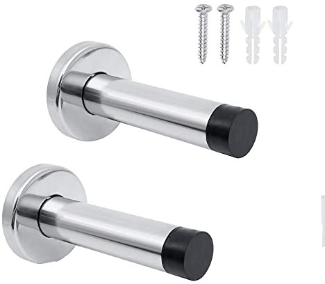 Dingfeng 2 Stück Wandtürstopper aus Edelstahl, Schalldichte Türstopper Strapazierfähige mit Befestigungsschrauben und Gummistopfen zum Schutz von Möbeln Wänden vor Stößen(Silber), BXGMD-2