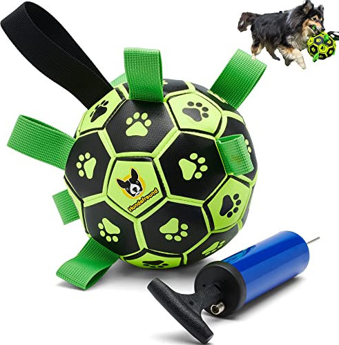 Hundefreund Ballon de Foot Lumineux pour Chiens, Jouet avec Anses, Balle Football avec Pompe - Interactive (15 cm) pour l'Intérieur, l'Extérieur et dans l'Eau