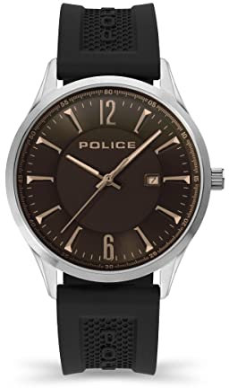 POLICE Laser Herrenuhren mit blauem Zifferblatt und schwarzem Silikonarmband, 44 mm Edelstahlgehäuse in Marken-Uhrenbox PEWJN2194401-2 Jahre Garantie