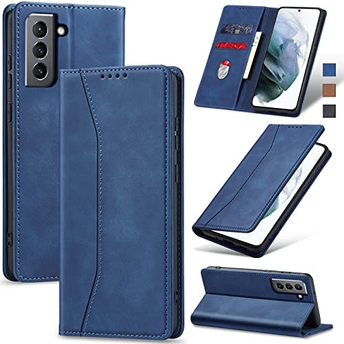 Jasonyu Coque pour Samsung Galaxy S21 5G, Housse Etui en Cuir PU Portefeuille [Antichoc] [Magnétique] [Porte Cartes] [Stand Fonction] Flip Coque (Bleu)