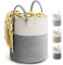 Rieeyrslza Corbeille à Linge en Coton Tissé D35 x H40 CM Panier de Rangement en Corde de Coton 39L Pliage Grande Capacité Corbeilles à Linge Avec Anse Convient à la Décoration Intérieure (Gris)