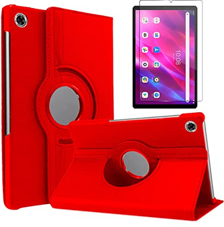 TD24H Funda para Lenovo Tab K10 10.3 TB-X6C6F/TB-X6C6X/TB-X6C6NBF Roja Giratoria + Protector de Cristal Templado 9H