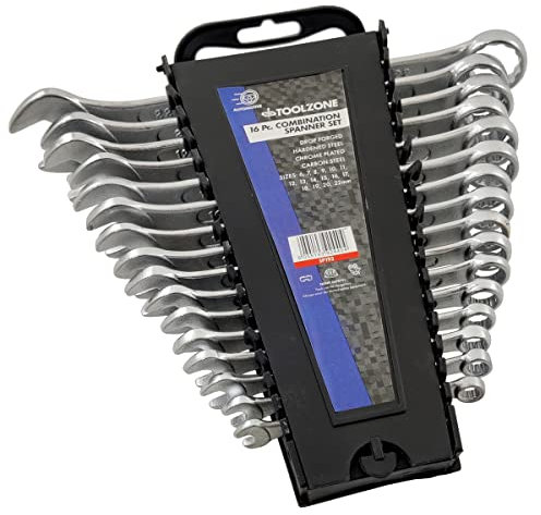 Toolzone Spanner Set Metric 16Pc Combination Wrenches 6mm - 22mm Combi Open and Ring End Spanners
