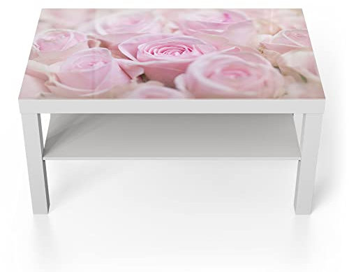 DEQORI Glastisch | weiß groß 90x50 cm | Motiv Zarte Rosenblüten | ausgefallener Beistelltisch aus Glas | Hochglanz Couchtisch fürs Wohnzimmer | moderner Couch Tisch mit Design