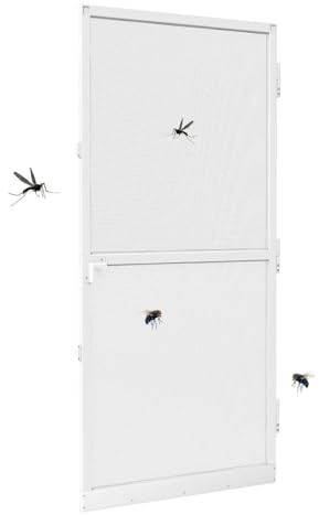 LZQ Fliegengitter Tür Insektenschutz 120×240 cm, Fliegengittertür mit Aluminiumrahmen, Mückenschutz Mückengitter Tür aus Fiberglasgewebe, Fliegenschutzgitter für Balkon- und Terrassentür, Weiß
