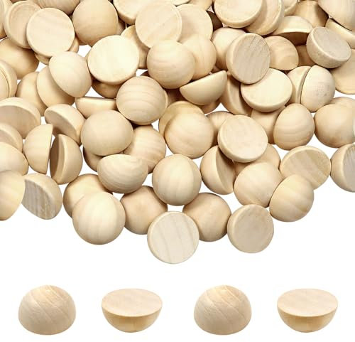 TOAOB 100 Stück 25mm Halbrunde Holzperlen Halbkugelförmig Natürliche Lose Perlen Cabochon für Gemälde DIY Schmuck Herstellung