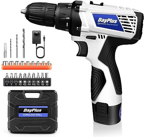 Perceuse Visseuse Sans Fil 12V, Kit de Perçage Combiné avec Batterie 1.3Ah, Perceuse Electrique Max 45N.m, 18+1 Réglages de Couple, Tournevis Électrique Pour La Maison et Jardin, Blanc