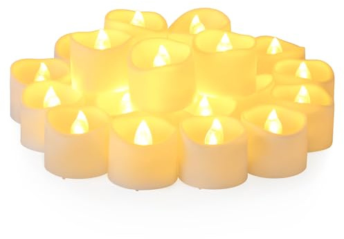 Yakpo 24 Stück warmweiße LED Teelichter mit Timer, batteriebetrieben, flammenlose flackernde Votivkerzen mit Timerfunktion, große elektrische Teelichter für Party Kürbis Zuhause Halloween Dekorationen