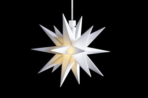 DecoTrend GmbH Sterntaler Dekostern | Weihnachtsstern | Kunststoff | Mini-Stern | 18-Zacker | Weiß | 12cm | Innen | LED | Batterie | mit Fernbedienung & Timer