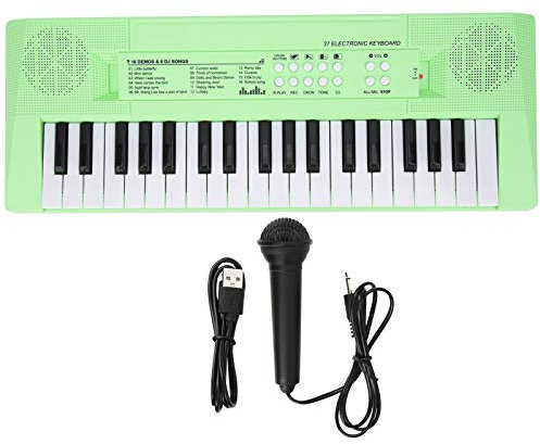Electric Piano 37 Keys Beginner Musical Keyboard Electric Keyboard with Microphone Dual Power Supply System (Green)