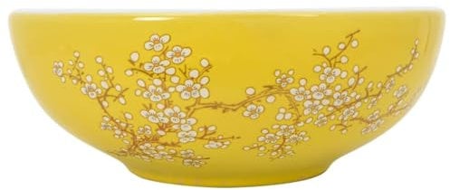 vidaXL Lavabo da Appoggio Bianco e Giallo Rotondo Φ41x14 cm Ceramica, lavandino da appoggio, lavandino da bagno, lavamani, lavabo da bagno, lavabo