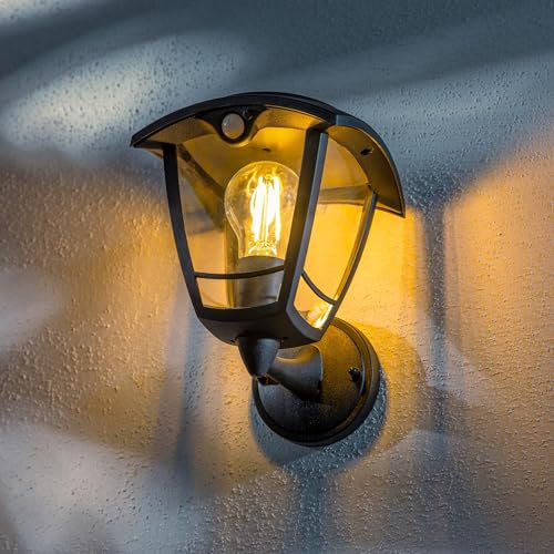 CGC Lighting Lara Wandlaterne für den Außenbereich, traditionelles Glühfaden, LED, warmweißes Licht, IP44 (PIR-Bewegungssensor), Schwarz