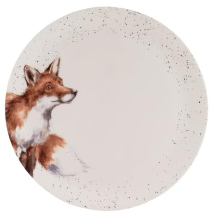 Wrendale Designs Porzellan-Speiseteller Fuchs ca. 26,5cm D flacher Teller von Royal Worcester mit Rotfuchs Wild-Hund Motiv von der britischen Künstlerin Hannah Dale zum Essen servieren & als Geschenk