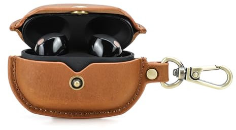 CONTACT'S FAMILY CONTACT’S FAMILY Protective Case for Sony WF 1000XM5, Portable Genuine Leather Earphone Case Compatible with Sony WF 1000XM5 with Key Hook(Brown)