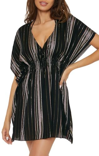 BECCA Damen Radiance Woven Tunika Gestreift Strand Cover Ups für Frauen Überwurf für Schwimmbekleidung, Black Blush, X Small