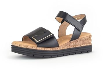 Gabor Damen Keilsandalen, Frauen Sandalen,Leichte Mehrweite (G),Keilsandaletten,Keilabsatz,Wedge-Heel,bequem,schwarz (Uni+Gold),35.5 EU / 3 UK