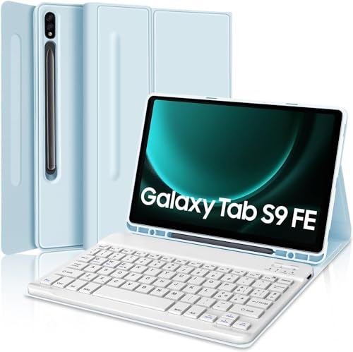 IVEOPPE Tastiera per Samsung Galaxy Tab S9 FE/S10 FE 10.9/S9 11, Cover Tastiera Italiana Bluetooth Rimovibile per Samsung Galaxy Tab S9 2023/S9 FE 2023/S10 FE 2025, Cielo blu