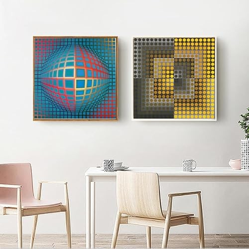 KEYGEM Victor Vasarely Poster Optische visuelle Malerei Victor Vasarely Leinwand Wandkunst Victor Vasarely Drucke für Zuhause Wanddekoration Bild 50x50cmx2 Kein Rahmen