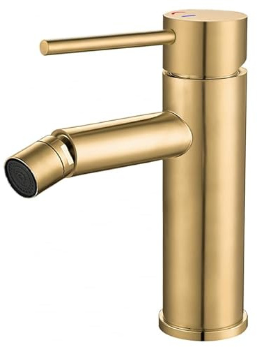 VALAZ Rubinetto Bidet Oro Spazzolato Protezione PVD | Apertura a Freddo, Miscelatore Lavabo Bagno Acqua Fredda e Calda, Risparmio Acqua | Installazione Facile | Ottone, Inossidabile, Serie Nansa