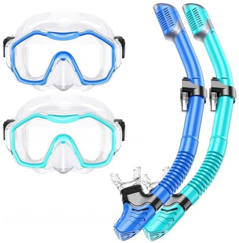 Lealinga Schnorchelset Erwachsene, 2er-Set, Schnorcheln Set mit Panorama Schnorchelmaske und Dry Schnorchel, Anti-Fog wasserdichte Tauchmaske aus Gehärtetem Glas für Tauchen, Schnorcheln, Schwimmen