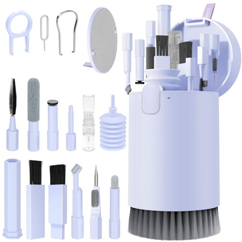 20 en 1 Brosse de Clavier d'outils Nettoyage Multifonctio Extracteur de Clavier, Pinceaux Nettoyant Ecran pour Bluetooth Earbuds Ordinateur Airpods iphone ipad Téléphone Caméra, Violet