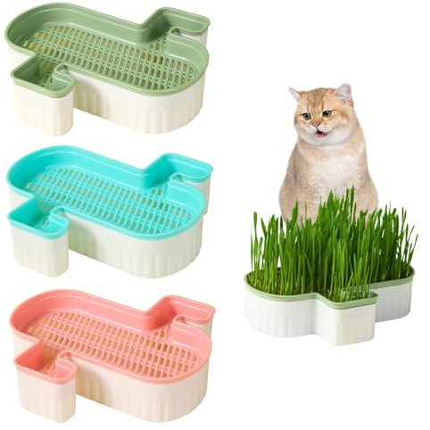 Banziaju Cat Grass Growing Kit,Cat Grass Planter 3Pcs Soil Cat Grass Growing Kit Double Detachable Cat Grass Seed Tray Pp Seed Sprouter Tray Cat Grass Box For Dog Other Pet Catnip
