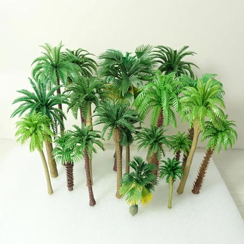 KUNGZUNMOLDS Lot de 30 arbres miniatures pour maquettes, 10 cm, cocotier, palmier, parc, forêt tropicale, paysage, accessoire de paysage, animaux de la ferme miniatures