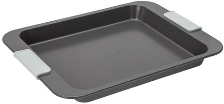 Laura Ashley Non-Stick Oven Tray, Large 32 cm, Dishwasher Safe, Oven Safe Tray, Freezer Safe, Bakeware, Sage Green Silicone Handles, Pale Charcoal Tray for Cooking and Baking (PFAO/PFAS Free)